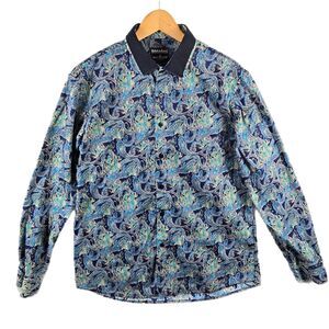 Barabas Shirt Mens Long Sleeve Button Front Blue Indigo Paisley Casual Size XL